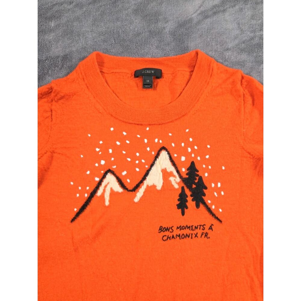 J.Crew Womens Sz XS Red Merino Wool Chamonix France Mountain Graphic Sweater C8 - Picture 5 of 10